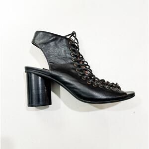 Jeffrey Campbell Covet Black Gray Lace-Up Peep Toe Heels Round Heel Size 8